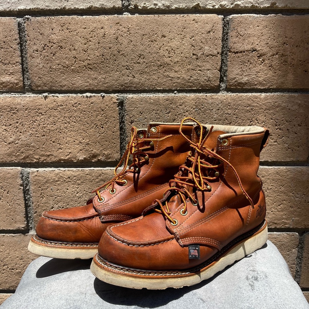 Brown Moc-Toe Leather Boots with Wedge Sole